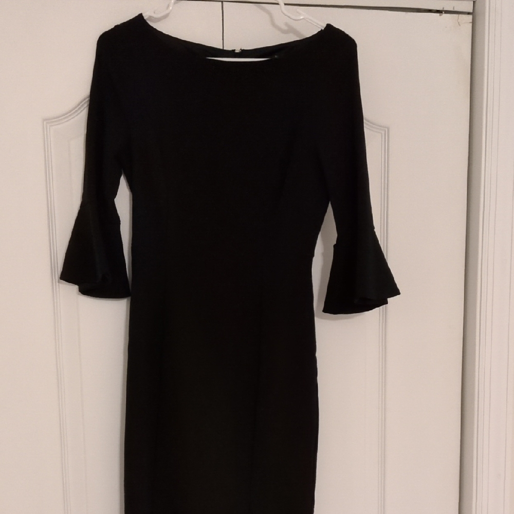 White House Black Market Flared Sleeve Black Dress